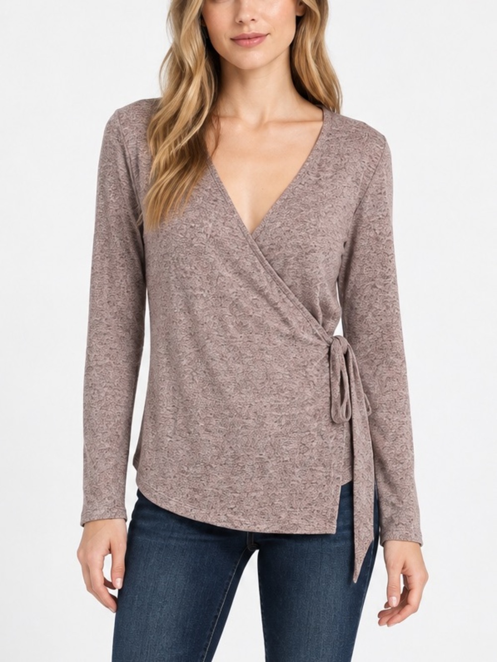 Trouvé Heathered Long Sleeve Wrap Top